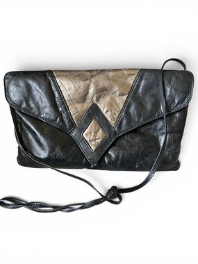 Bassous Vintage Leather Clutch 80s Metallic Bon Voyage Hotel Envelope Bag